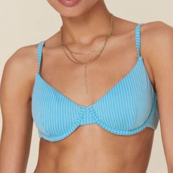 Andie x Mindy The Bermuda bikini top stripe splash Blue gold size small NWT - Picture 2 of 9